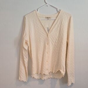 Madewell Cream Textured V-Neck Knit Top